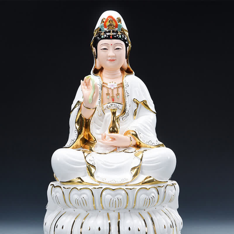 Chenrezig Bodhisattva Avalokitesvara Success Ceramic Statue Home Decoration - 31.5*19cm - image 3
