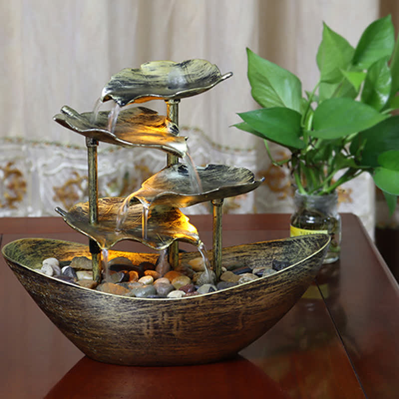 Buddha Stones Lotus Leaf Shaped Waterfall Fountain Tabletop Ornaments With LED Light Home Office Desktop Decoration - image 8