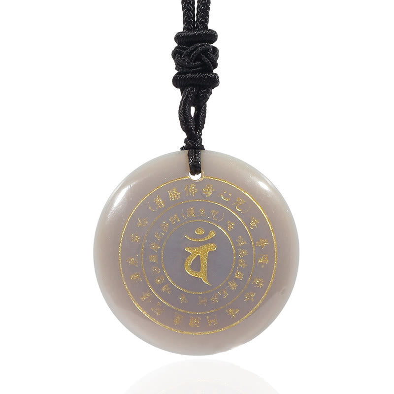 Buddha Stones Vairocana Tathagata Sanskrit Mantra Various Crystal Black Obsidian Green Aventurine Strength Necklace Pendant