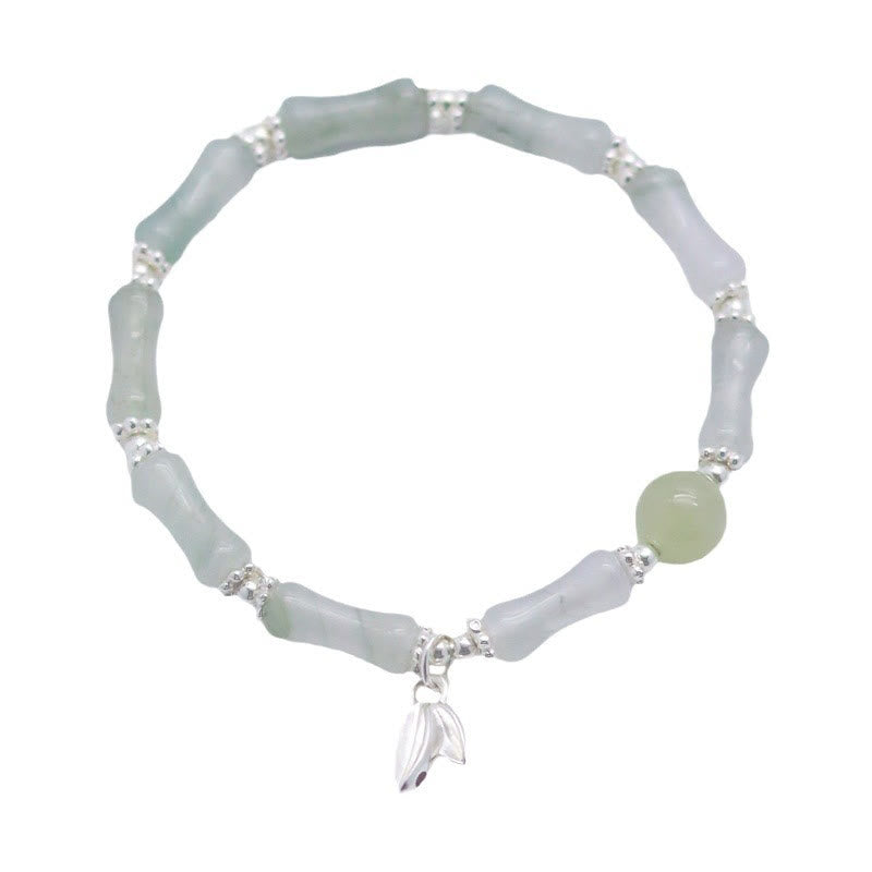 Buddha Stones 925 Sterling Silver Natural Tianshan Jade Bamboo Charm Luck Bracelet