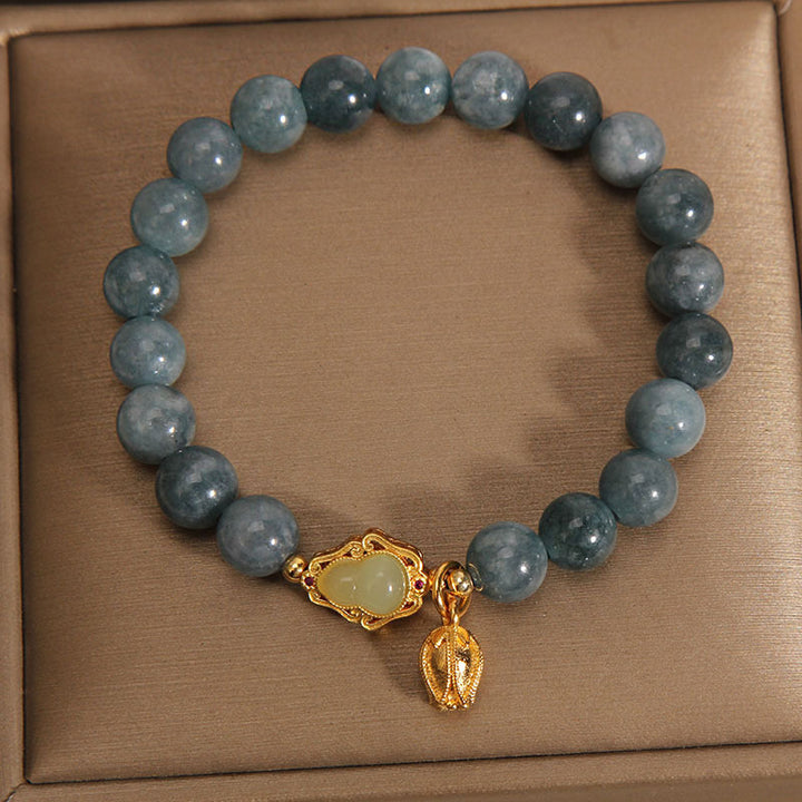 Buddha Stones Natural Jade Gourd Tulip Charm Luck Bracelet