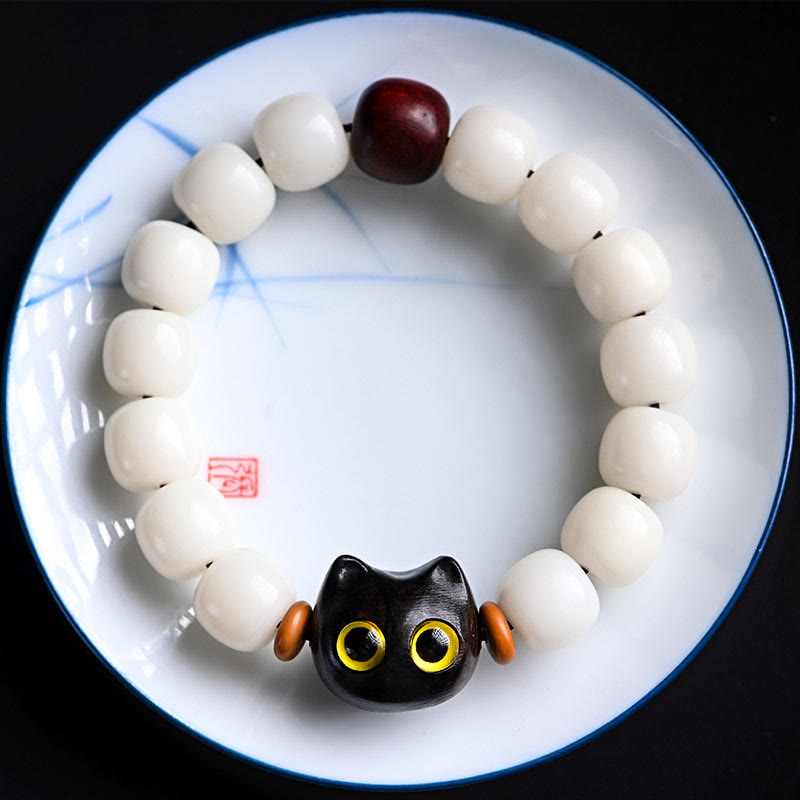 Buddha Stones Natural Bodhi Seed Small Leaf Red Sandalwood Ebony Wood Cute Lucky Cat Wisdom Bracelet - image 11