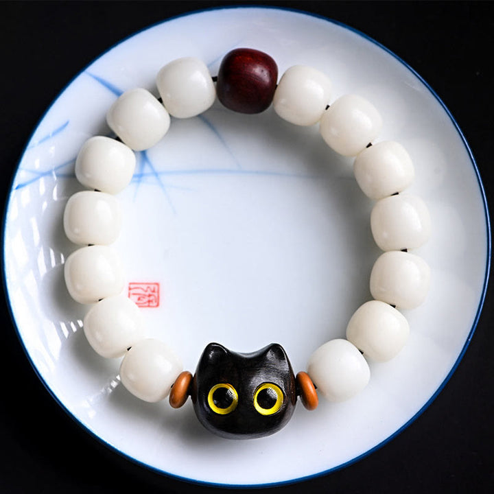 Buddha Stones Natural Bodhi Seed Small Leaf Red Sandalwood Ebony Wood Cute Lucky Cat Wisdom Bracelet - image 11