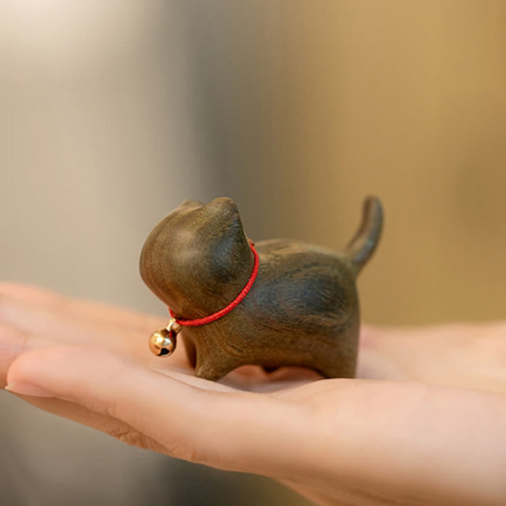 Buddha Stones Green Sandalwood Small Leaf Red Sandalwood Cute Cat Animals Soothing Peace Decoration - image 4