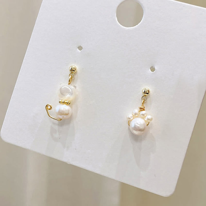 Buddha Stones Cute Cat Paw Pearl Wisdom Stud Drop Earrings - image 8