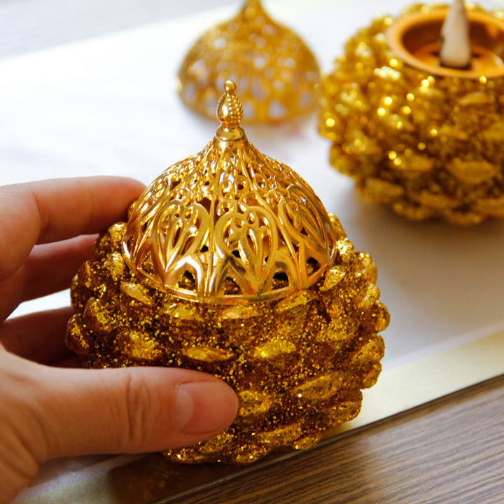 Gold Pine Cone Pattern Spiritual Rituals Mini Incense Burner Home Tabletop Decor - image 8