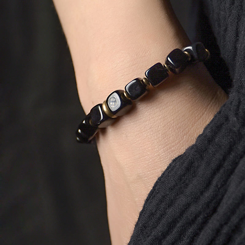 Buddha Stones Black Obsidian Crystal Copper Strength Couple Bracelet - image 2