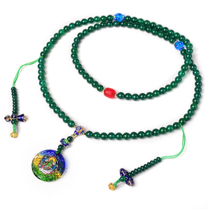 108 Mala Beads Natural Green Agate Bodhisattva Green Tara Manifestation Charm Bracelet - image 4