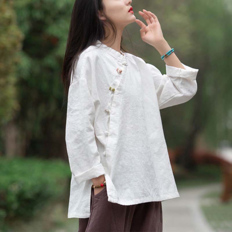 Buddha Stones Ramie Linen Blouse Women Shirt Top Chinese Hanfu Style Clothing