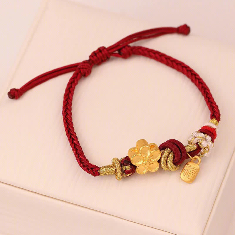 Buddha Stones Peach Blossom Happiness Charm Luck Red String Bracelet