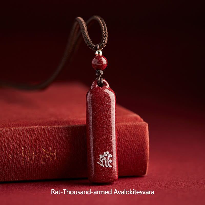 Chinese Zodiac Natal Buddha Cinnabar Amulet Protection String Necklace Pendant - Brown - Rat-Thousand-armed Avalokitesvara - image 3