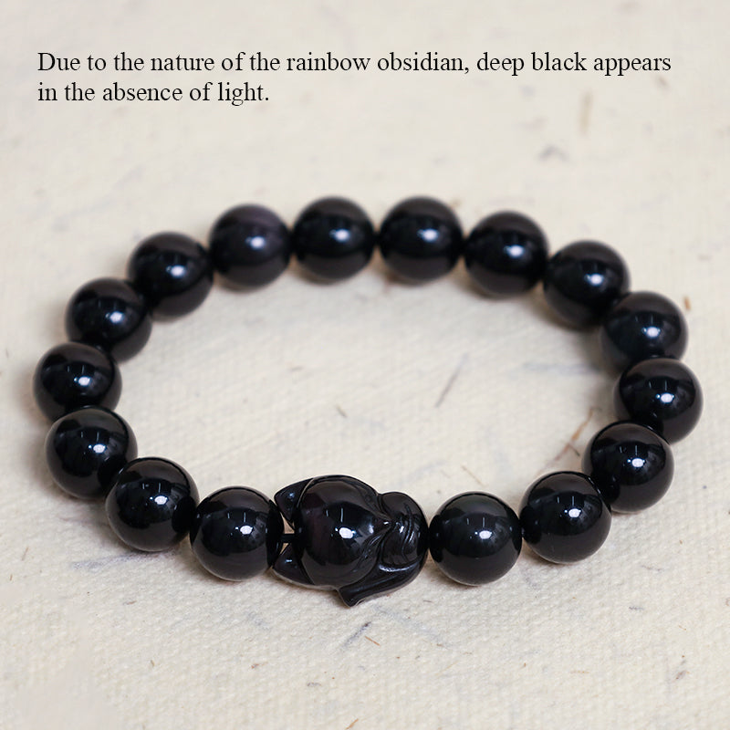 Buddha Stones Rainbow Obsidian Fox Healing Positive Bracelet