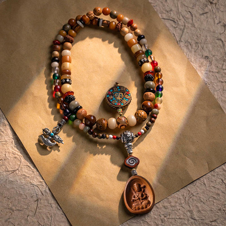 Buddha Stones Tibetan 108 Mala Beads Bodhi Seed Buddha Head Nine Palaces Eight Diagrams OM Wisdom Bracelet