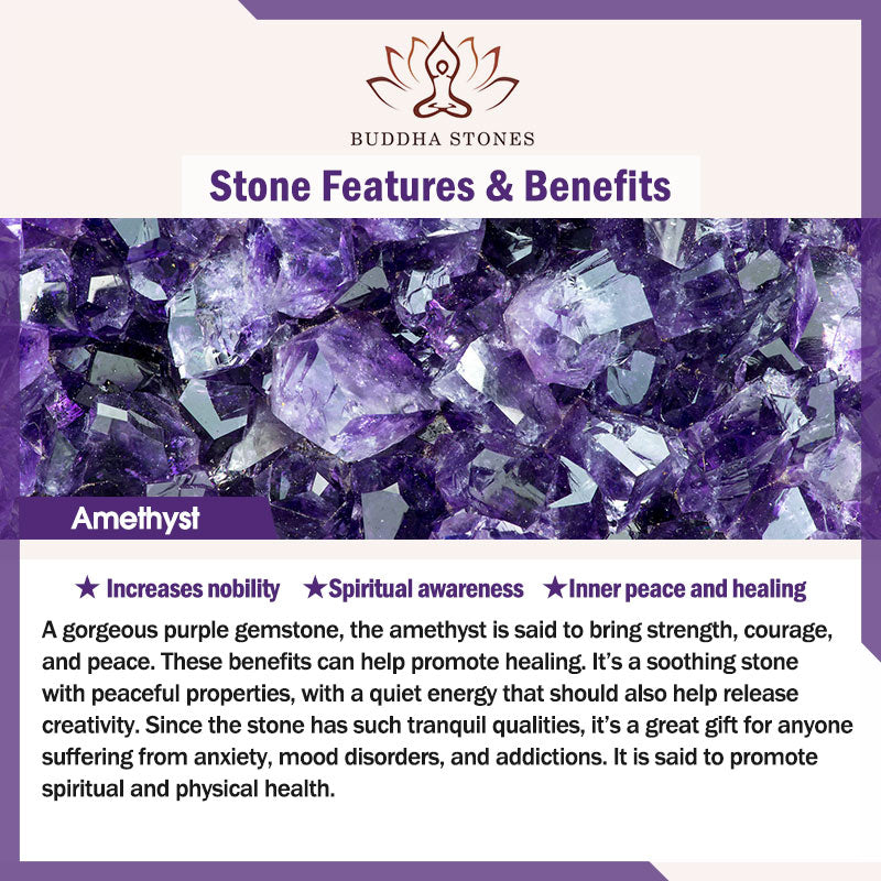 Buddha Stones Natural Rose Quartz & Amethyst Mala Bead Lotus Pendant Bracelet - image 8