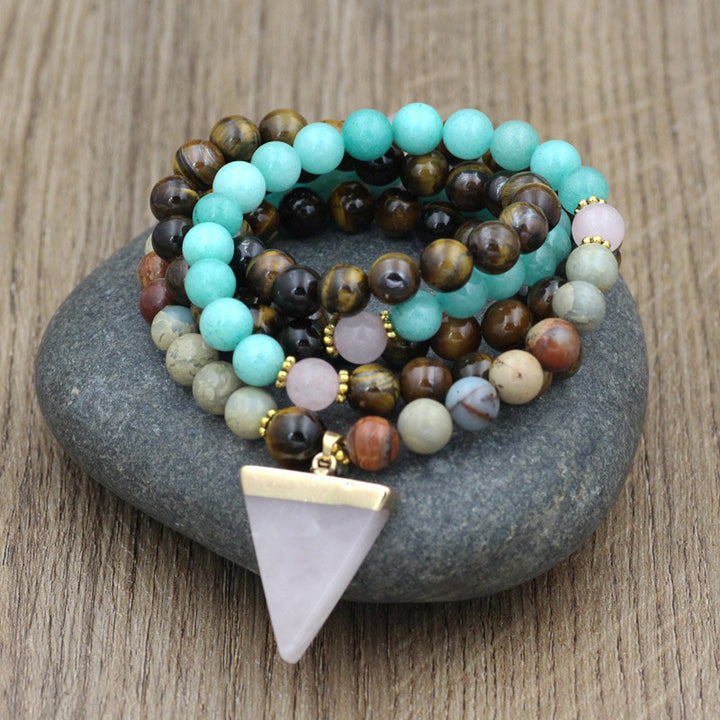 Buddha Stones 108 Beads Natural Stone Tiger Eye Mala Healing Bracelet - 8mm(Natural Stones, Color May Vary) - image 0