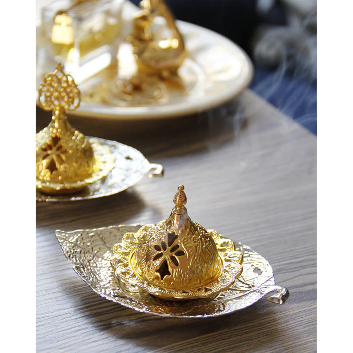 Tibetan Gold Mini Leaf Coaster Meditation Incense Burner - image 18