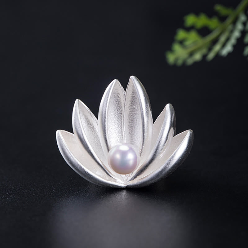 Buddha Stones 925 Sterling Silver Lotus Flower Pearl New Beginning Brooch - image 6