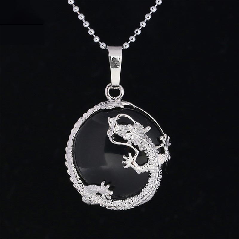 Buddha Stones Chinese Dragon Natural Quartz Crystal Healing Energy Necklace Pendant - Black Onyx - image 15