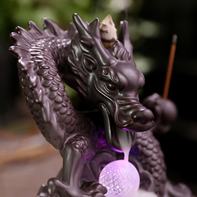 Auspicious Dragon Ceramic Backflow Smoke Fountain Meditation Healing Incense Burner Led Ball Decoration - image 6