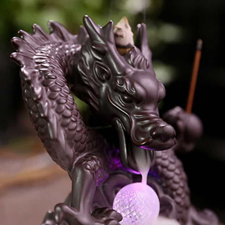 Auspicious Dragon Ceramic Backflow Smoke Fountain Meditation Healing Incense Burner Led Ball Decoration - image 6