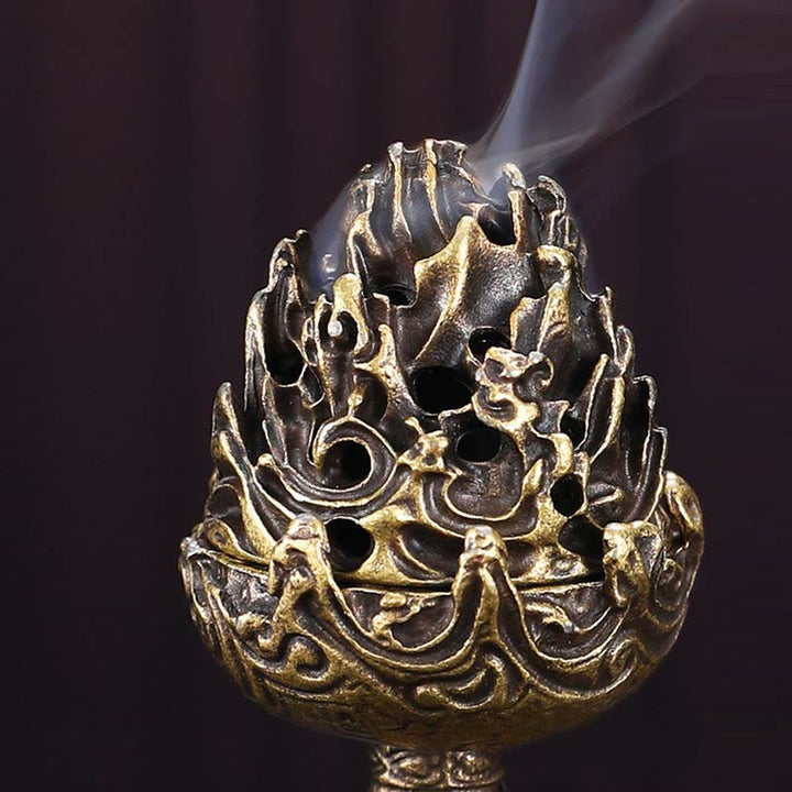 Tibetan Mini Mountain Pattern Meditation Copper Alloy Incense Burner - image 6