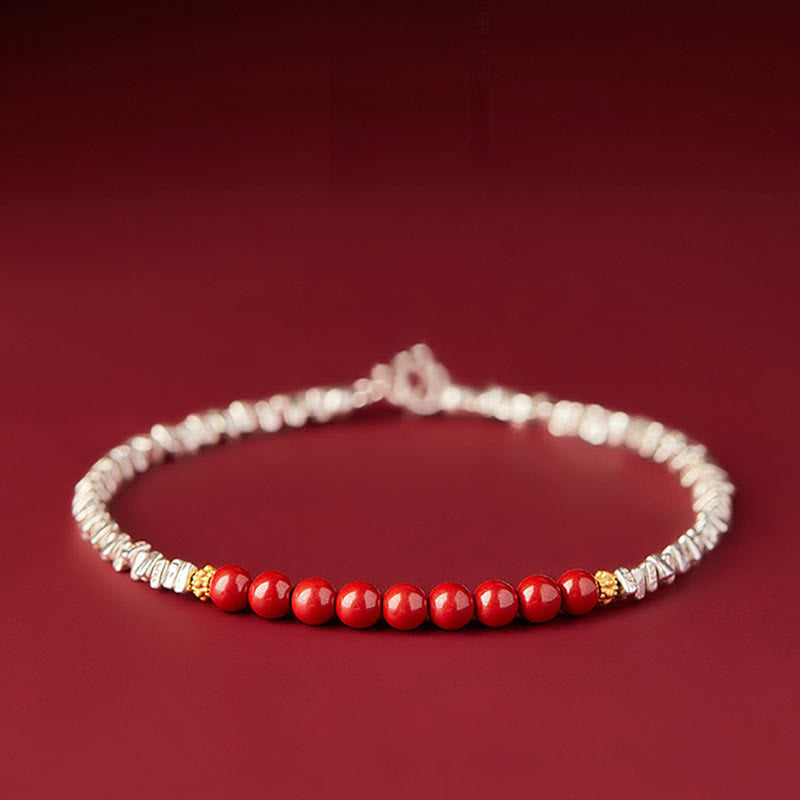 Buddha Stones 925 Sterling Silver Cinnabar Fu Character Blessing Bracelet - Cinnabar(Wrist Circumference 15-18cm) - image 0
