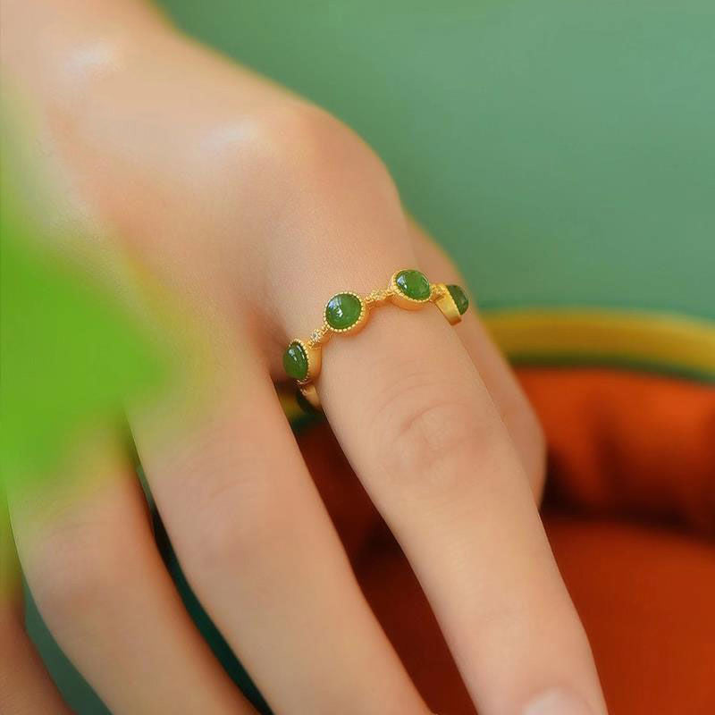 Buddha Stones Cyan Jade Healing Calm Adjustable Ring - image 2