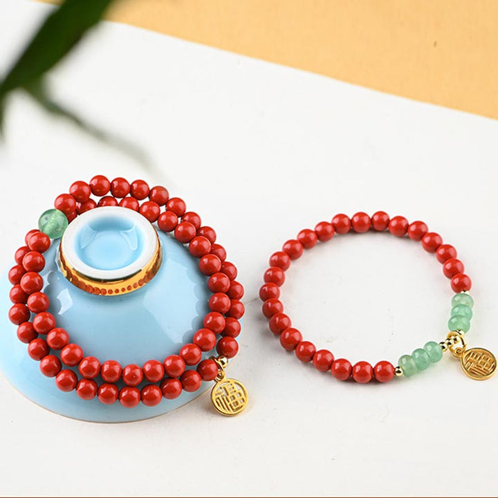 Buddha Stones Tibetan Cinnabar Green Aventurine Luck Bracelet Necklace - image 7