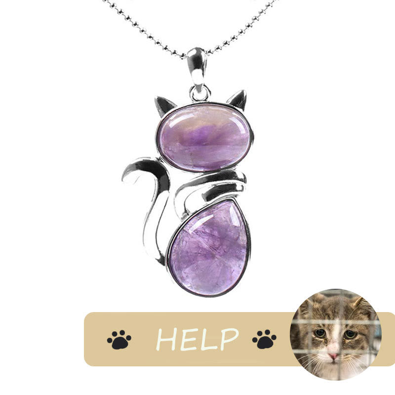 "Save A Cat" Cute Cat Pattern Natural Crystal Protection Cat-Loving Pendant Necklace - image 5