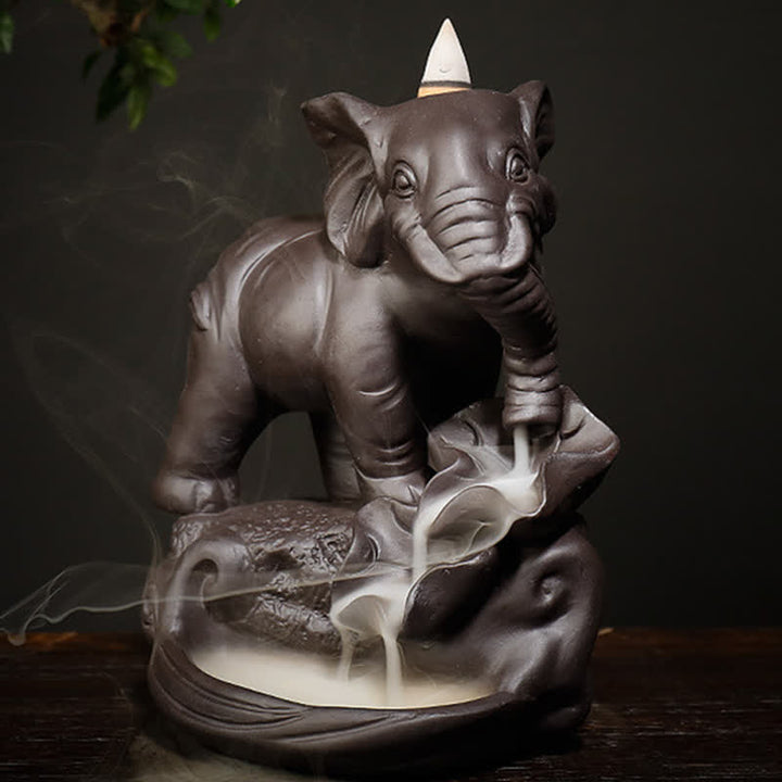Tibetan Elephant Purple Clay Backflow Smoke Fountain Peace Healing Incense Burner Decoration - image 2