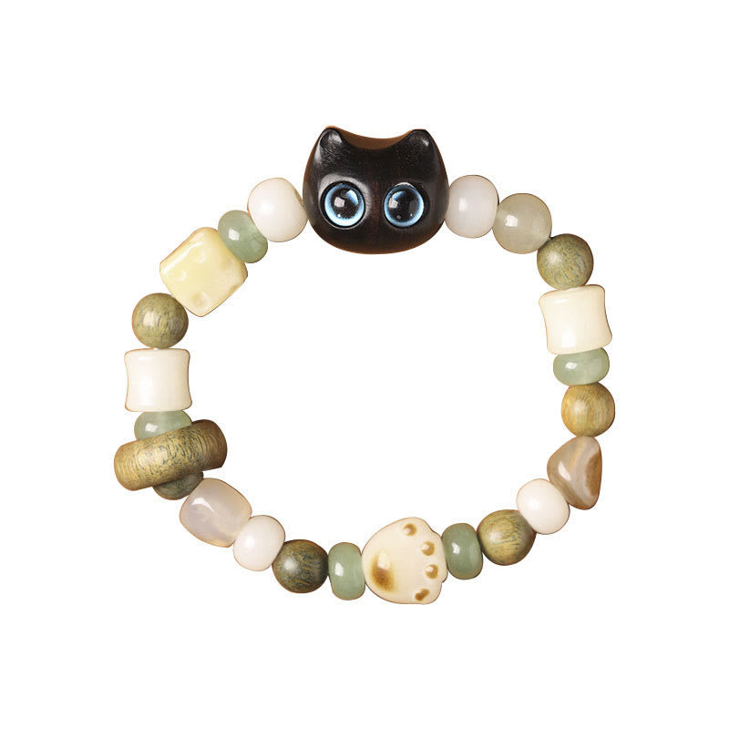 Buddha Stones Bodhi Seed Green Sandalwood Ebony Wood Small Leaf Red Sandalwood Cat Head Paw Claw Peace Bracelet - image 7