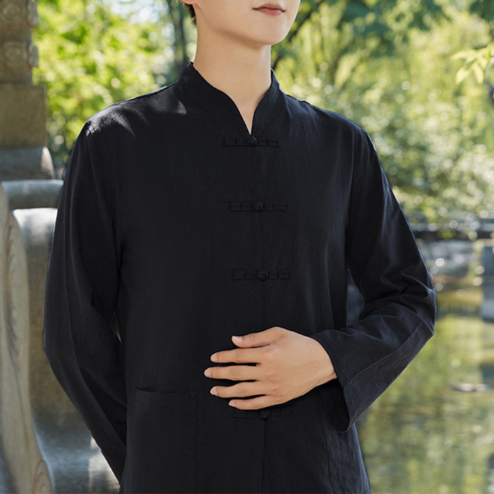 Spiritual Zen Practice Yoga Meditation Prayer Clothing Cotton Linen Men's Set - Black - US/UK/AU48，EU58 (6XL) - image 2
