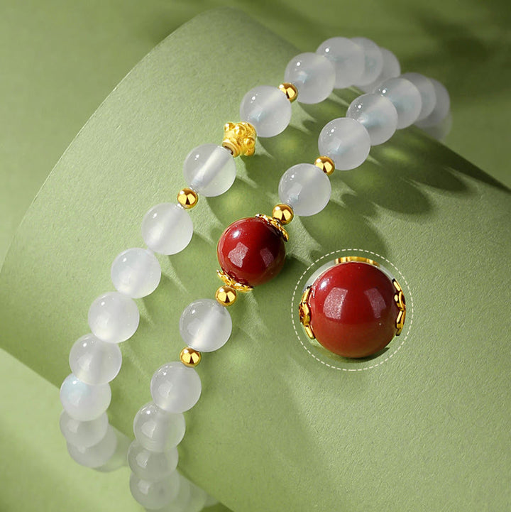Buddha Stones 925 Sterling Silver Natural White Agate Cinnabar Double Wrap Protection Bracelet - image 7