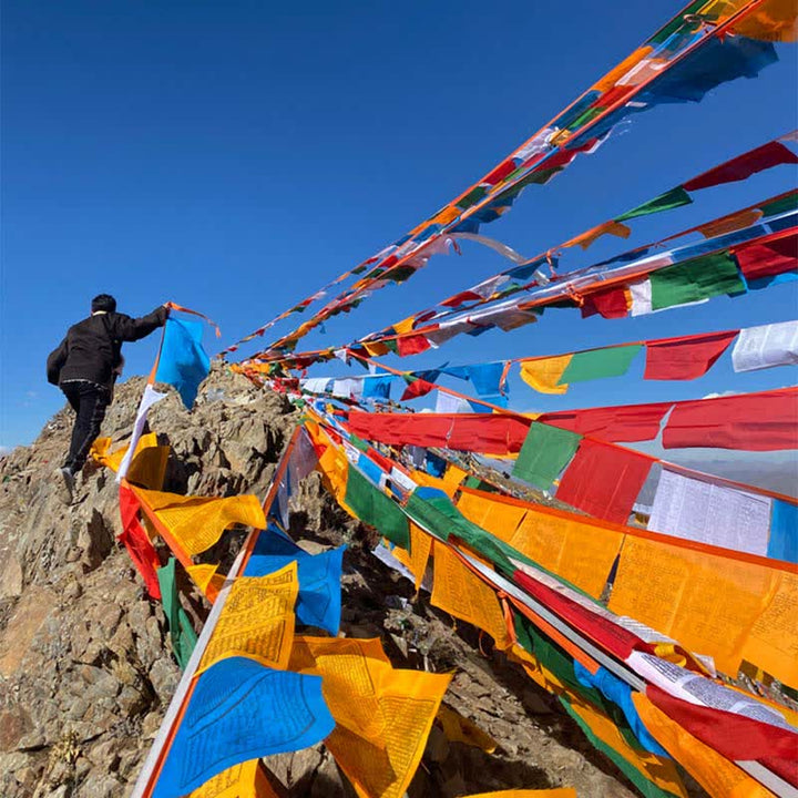 Buddha Stones Tibetan 5 Colors Silk Windhorse Auspicious Outdoor 25 Pcs Prayer Flag