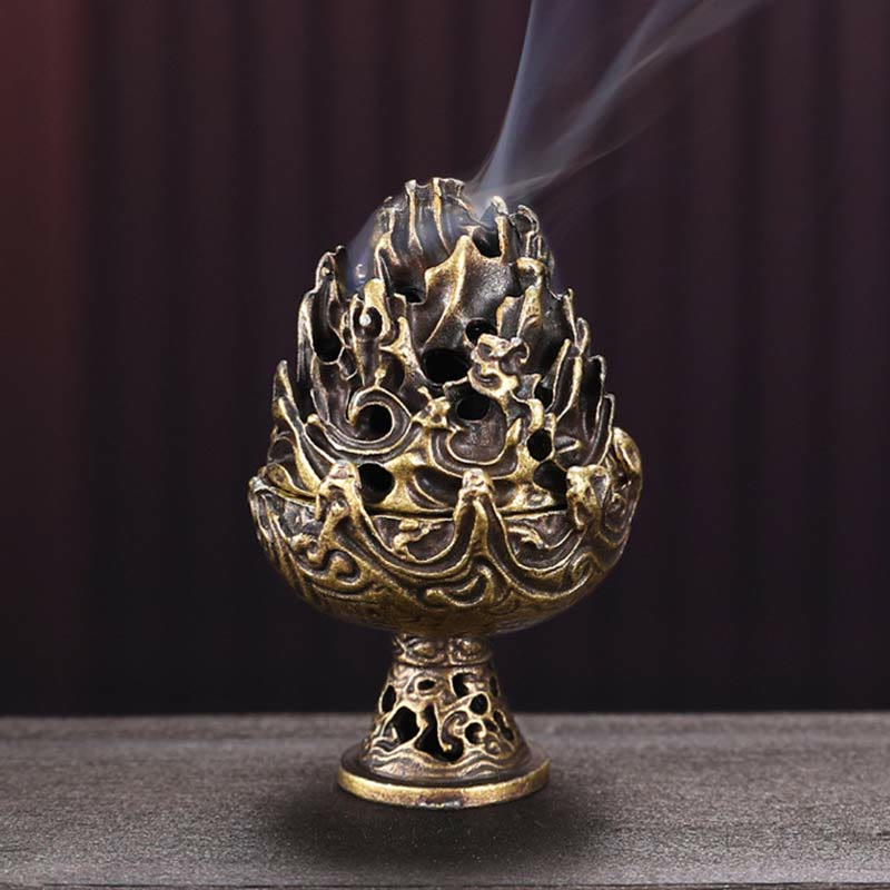 Tibetan Mini Mountain Pattern Meditation Copper Alloy Incense Burner - image 12