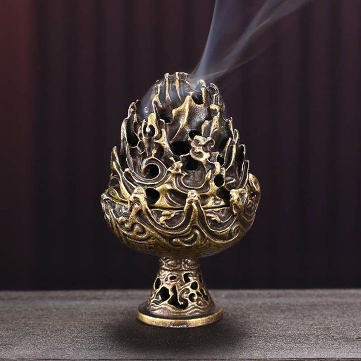 Tibetan Mini Mountain Pattern Meditation Copper Alloy Incense Burner - image 12
