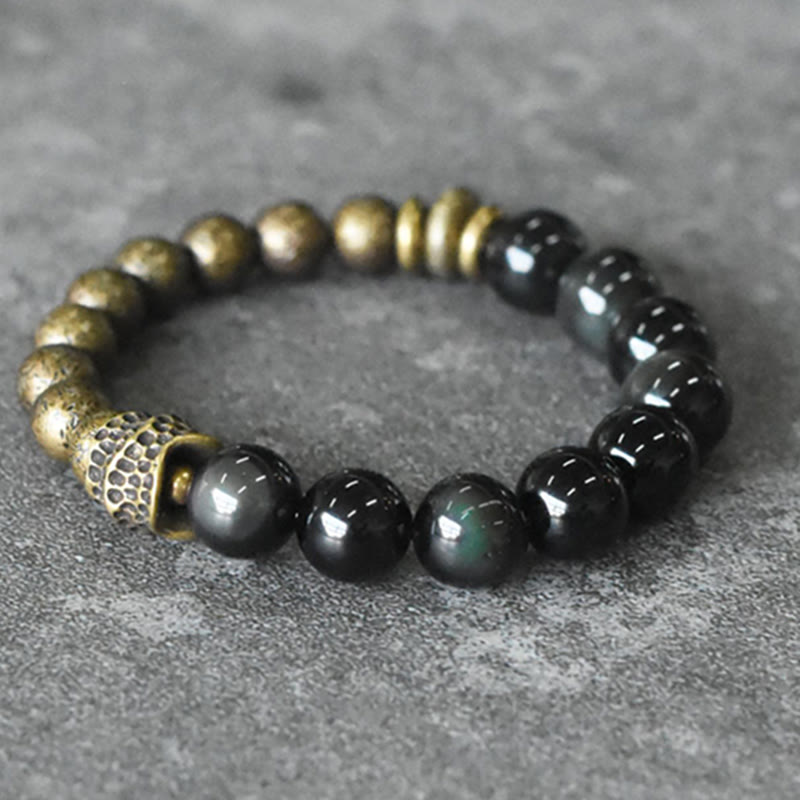 Buddha Stones Rainbow Obsidian Copper Bead Positive Transformation Bracelet