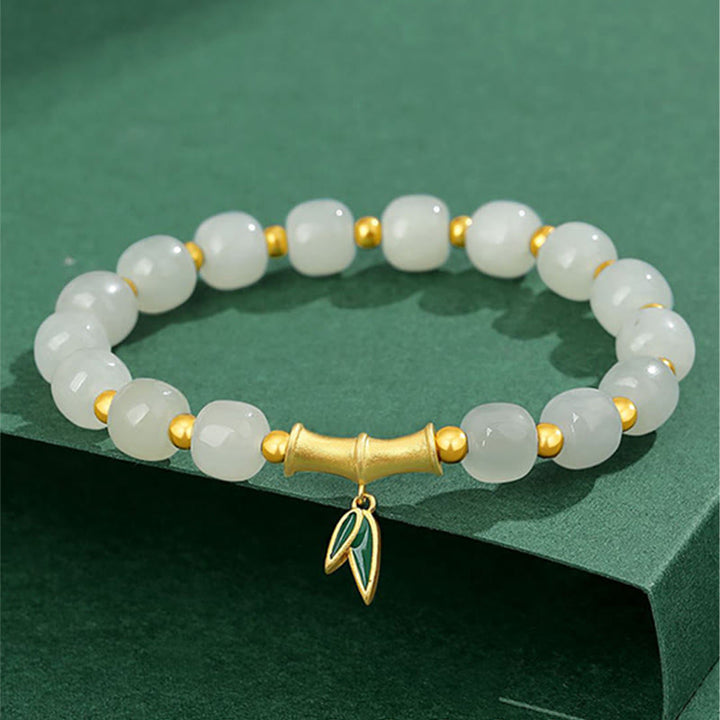 Buddha Stones 925 Sterling Silver Hetian White Jade Bamboo Luck Bracelet - Hetian White Jade(Protection♥Happiness) - image 0