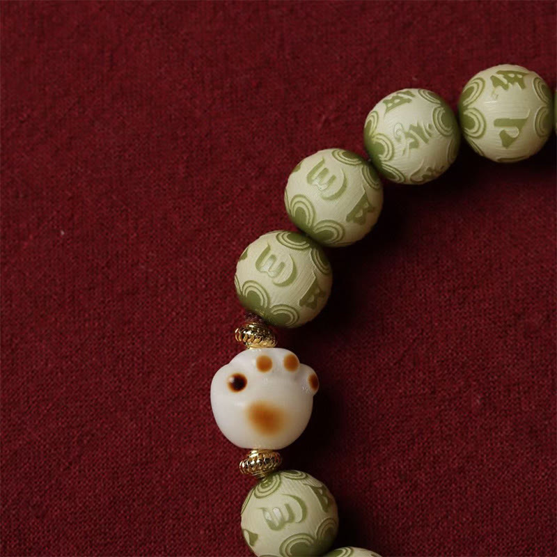 Buddha Stones Green Bodhi Seed Cat Paw Om Mani Padme Hum Engraved Wisdom Bracelet - image 4