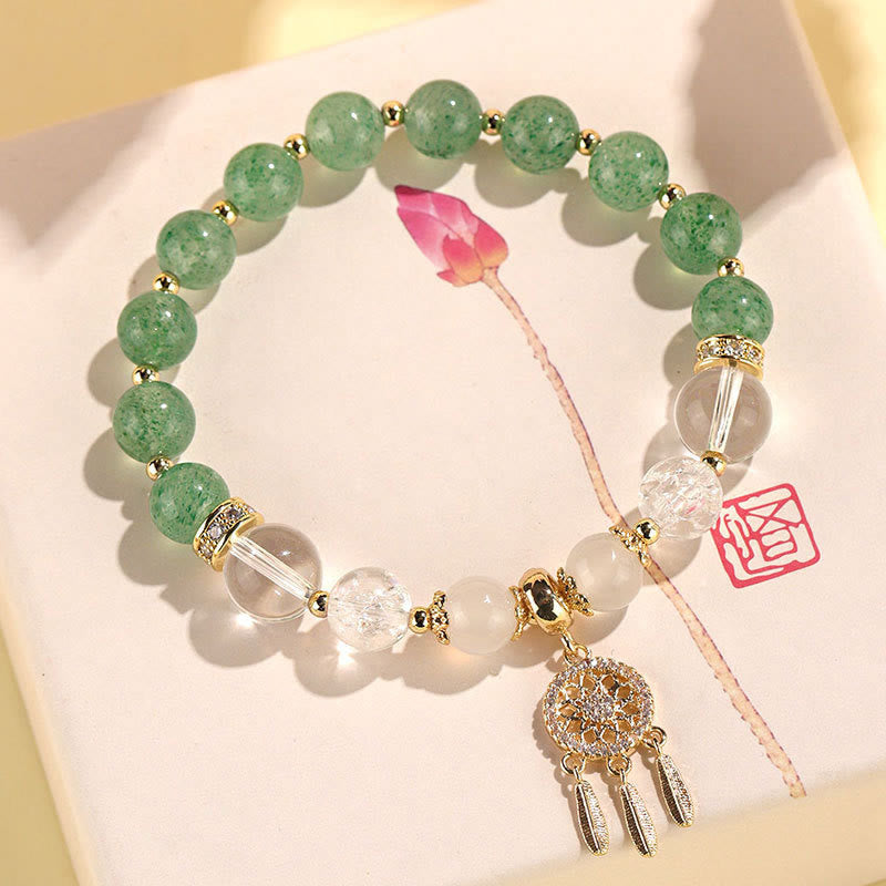 Buddha Stones Green Strawberry Quartz Amethyst Crystal Dreamcatcher Healing Bracelet