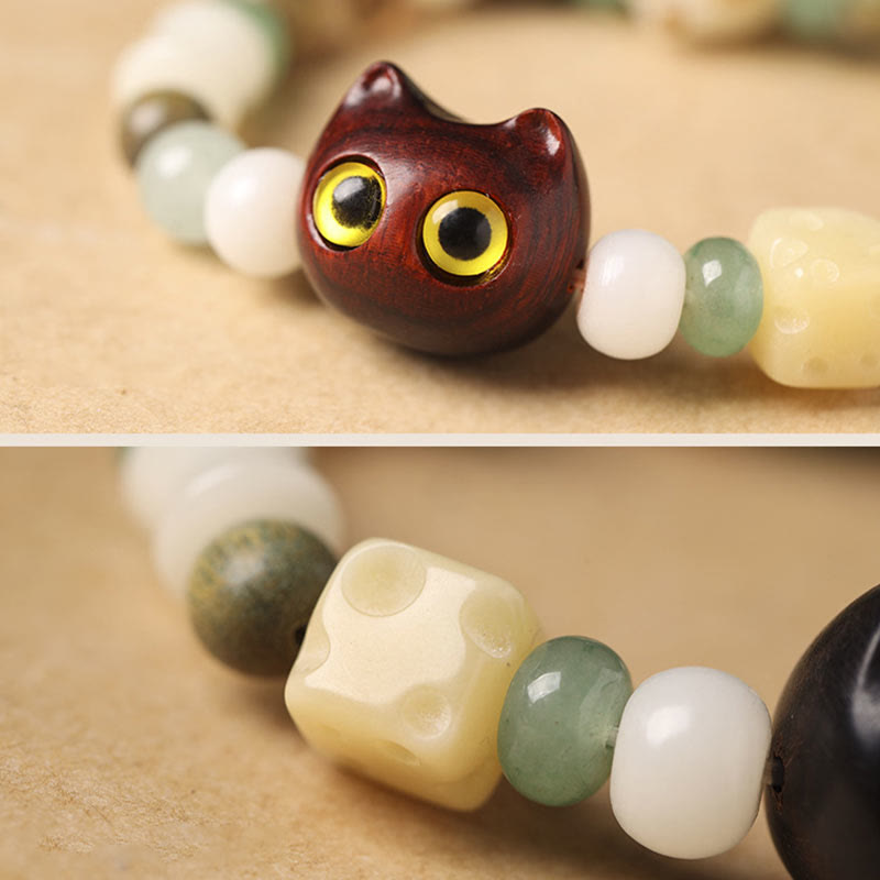 Buddha Stones Bodhi Seed Green Sandalwood Ebony Wood Small Leaf Red Sandalwood Cat Head Paw Claw Peace Bracelet - image 9