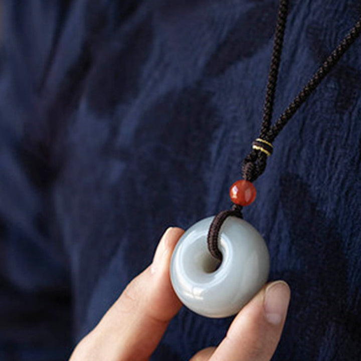 Natural Round Jade Gray Jade Peace Buckle Luck Necklace Pendant - image 16