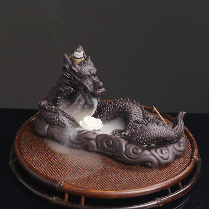 Dragon Playing Ball Flower Protection Incense Burner Decoration - Dragon&White Flower - image 11