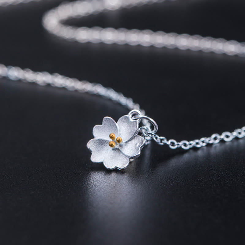 Buddha Stones 925 Sterling Silver Cherry Blossom Flower Blessing Necklace Pendant - image 4