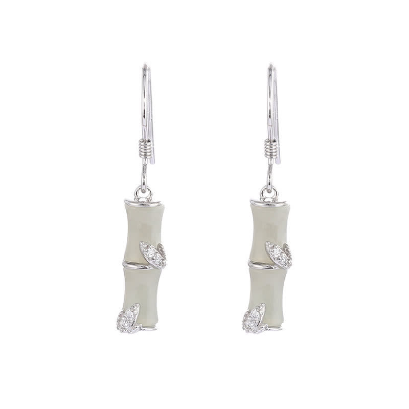 925 Sterling Silver Hetian Jade Chrysoberyl Cat Eye Red Agate Bamboo Luck Drop Earrings - Silver - Hetian Jade(Prosperity♥Abundance) - image 7