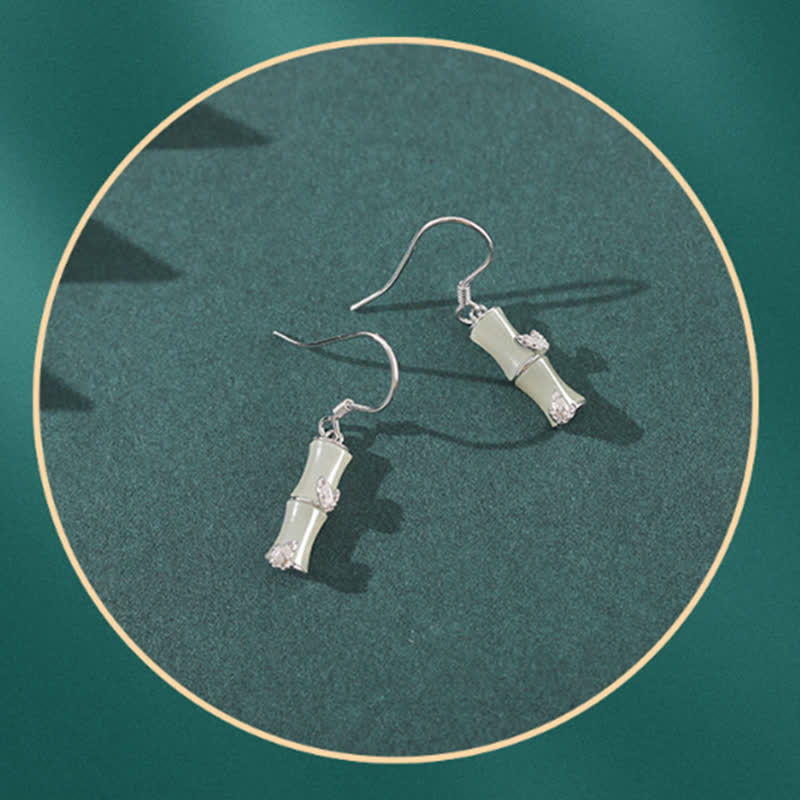 925 Sterling Silver Hetian Jade Chrysoberyl Cat Eye Red Agate Bamboo Luck Drop Earrings - image 9