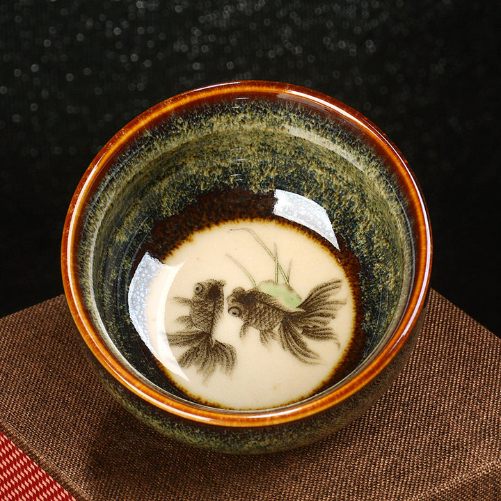 Buddha Stones Lotus Dragon Phoenix Koi Fish Chinese Jianzhan Ceramic Teacup Kung Fu Tea Cup 110ml