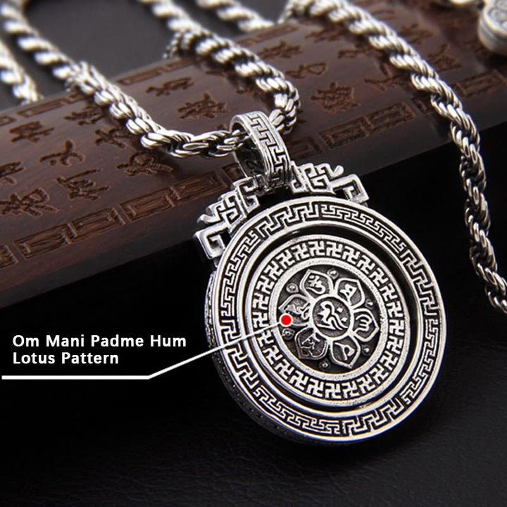 Buddha Stones Tibetan Om Mani Padme Hum Double Dorje Vajra Rotatable Purity Peace Necklace Pendant - image 10