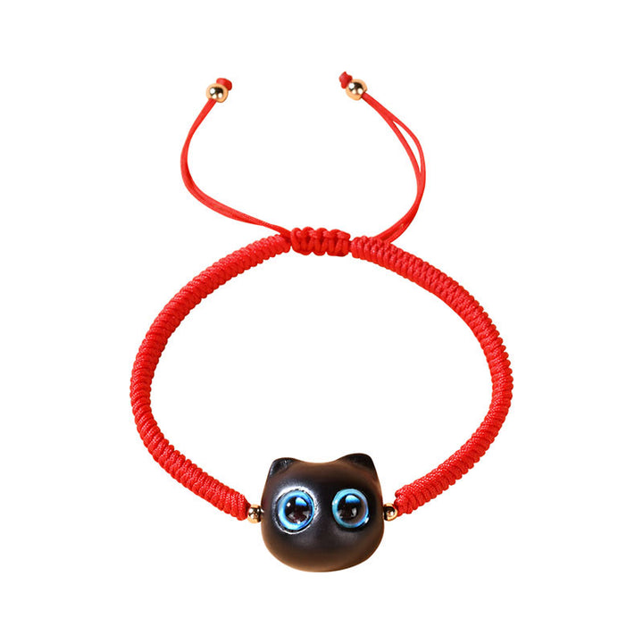 Buddha Stones Ebony Wood Cat Head Pattern Peace King Kong Knot Braided Bracelet - image 13