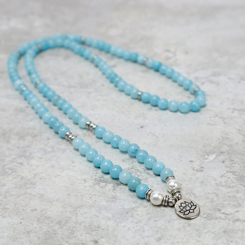 Buddha Stones Natural Amazonite Stone Healing Lotus Mala Bracelet - image 2